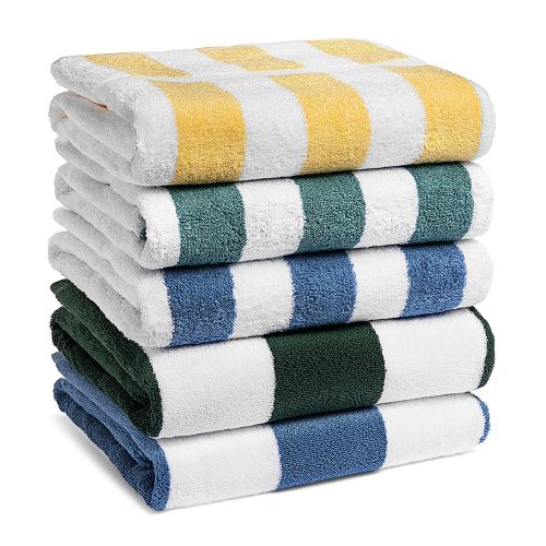 Connoisseur Pool & Beach Towel, Cotton End Hem, 35x68, 21.0 lbs/dz, 4in Stripes, Blue/White